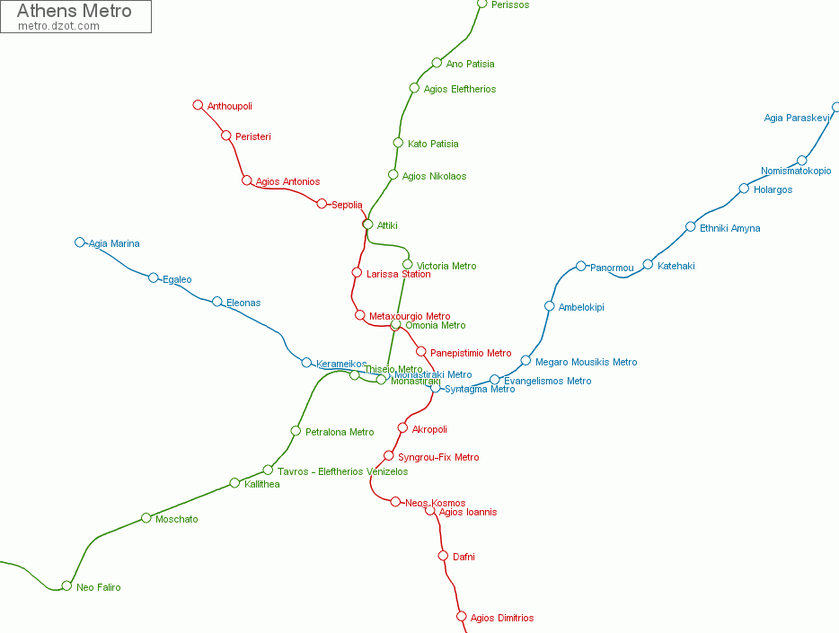 Metro Athens - map of lines