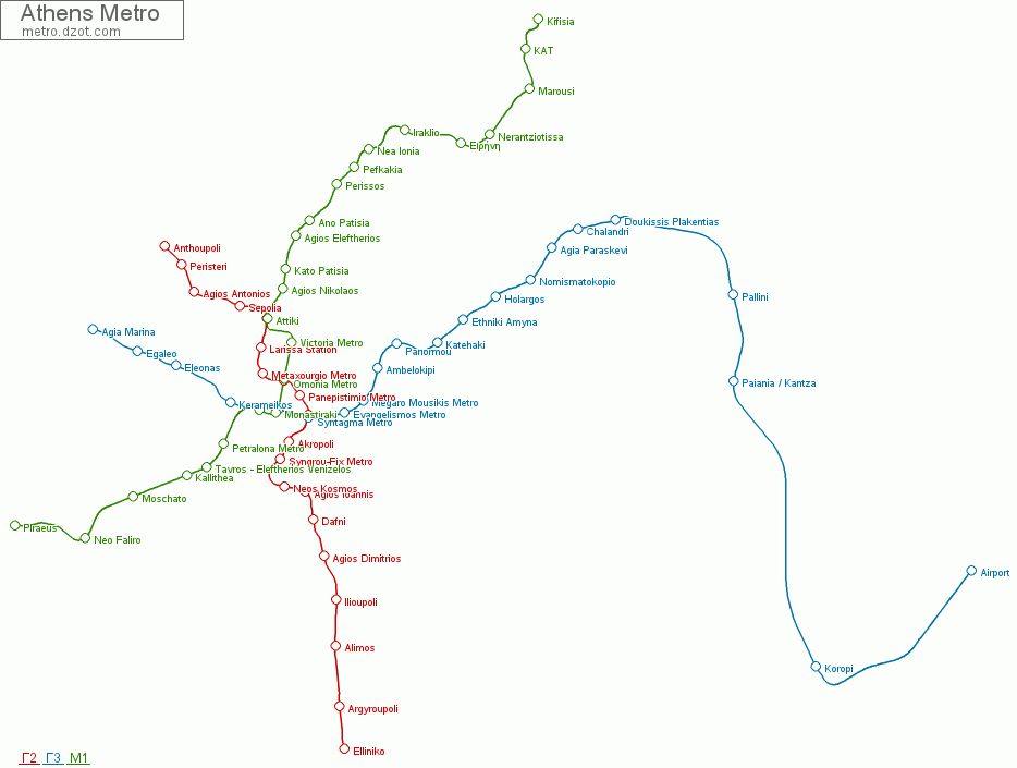 Metro Athens - map of lines