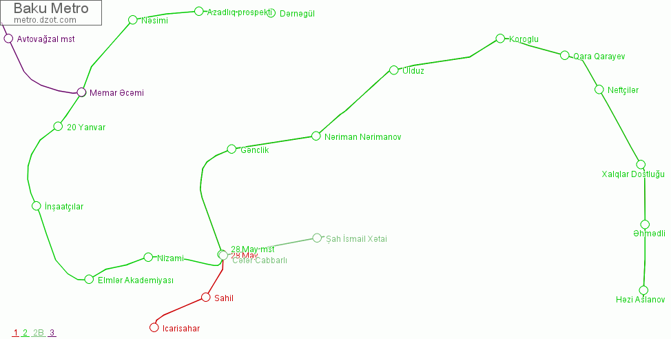 Metro Baku - map of lines