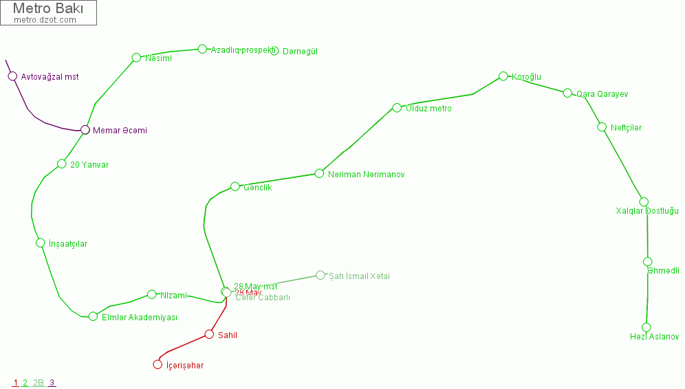 Metro Bakı - map of lines