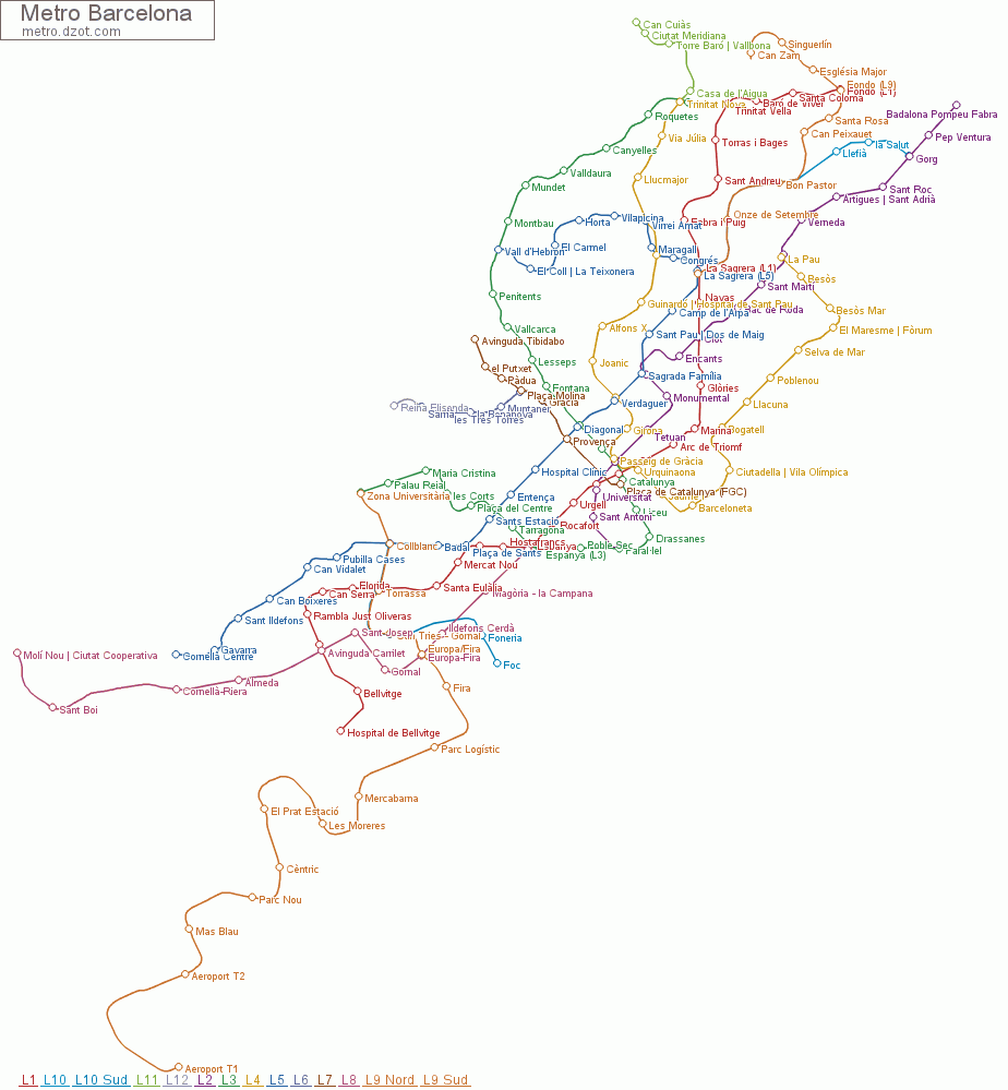 Metro Barcelona - map of lines