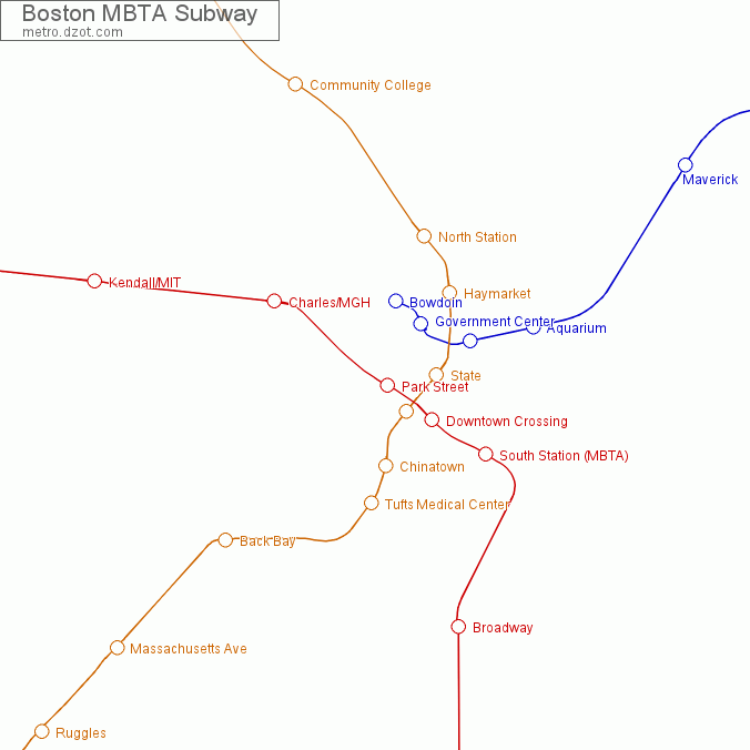 MBTA Subway Boston - map of lines