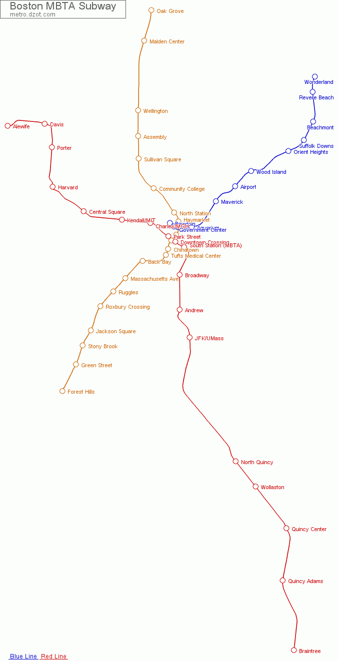 MBTA Subway Boston - map of lines