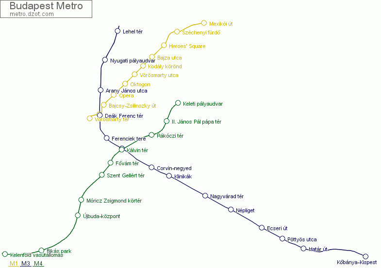 Metro Budapest - map of lines