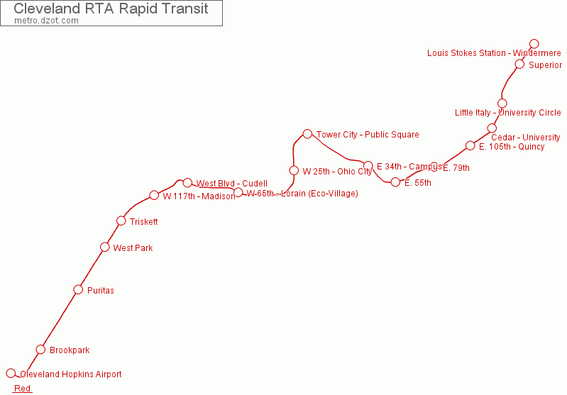 RTA Rapid Transit Cleveland - map of lines