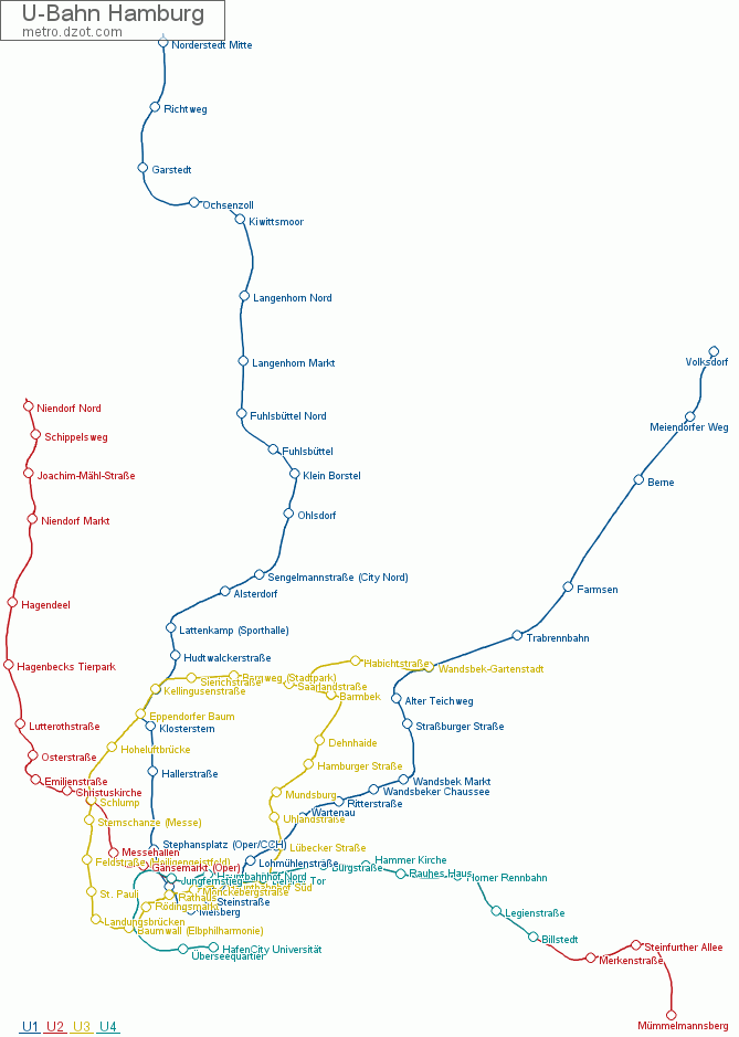 U-Bahn Hamburg - map of lines