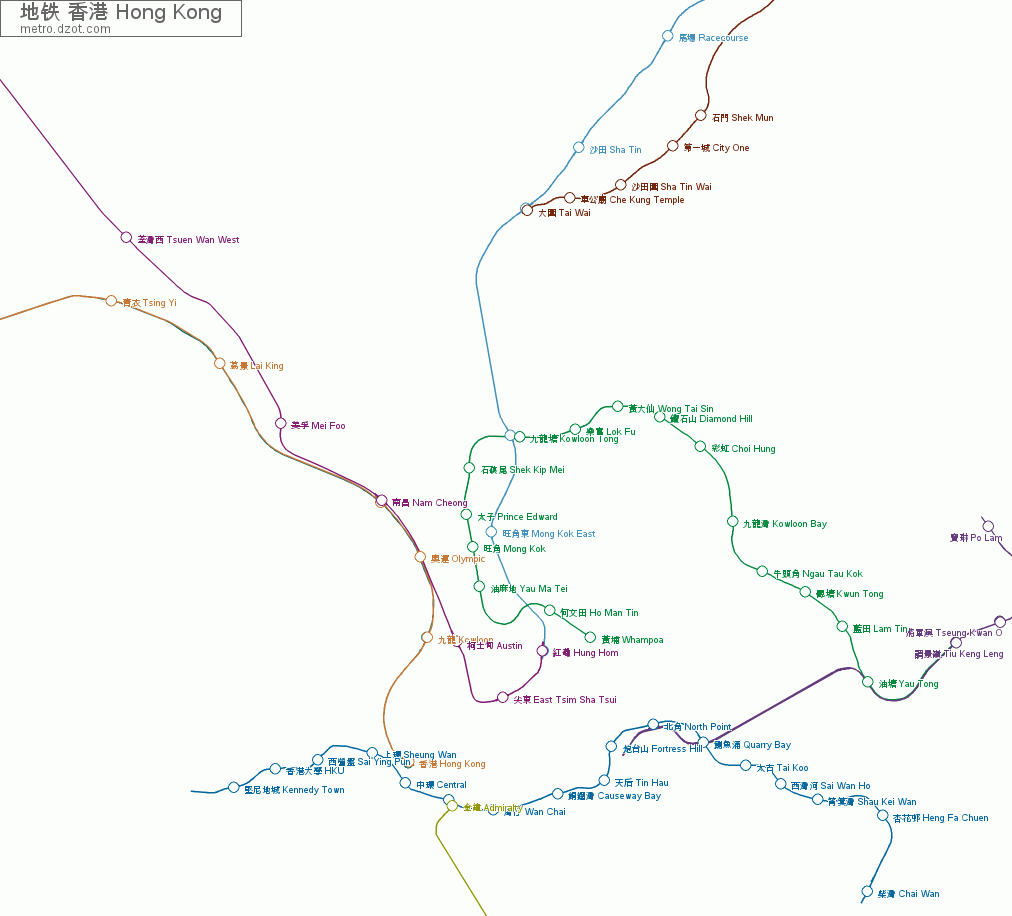 地铁 香港 Hong Kong - map of lines
