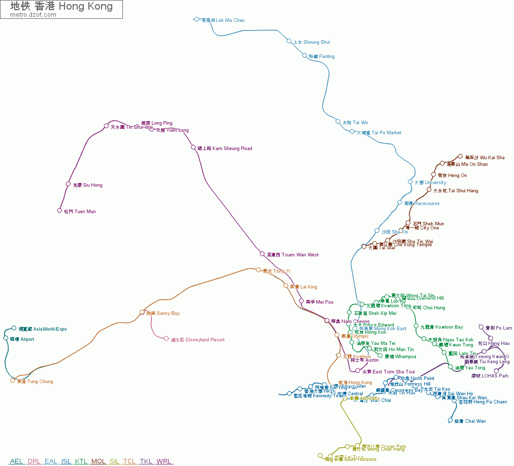 地铁 香港 Hong Kong - map of lines