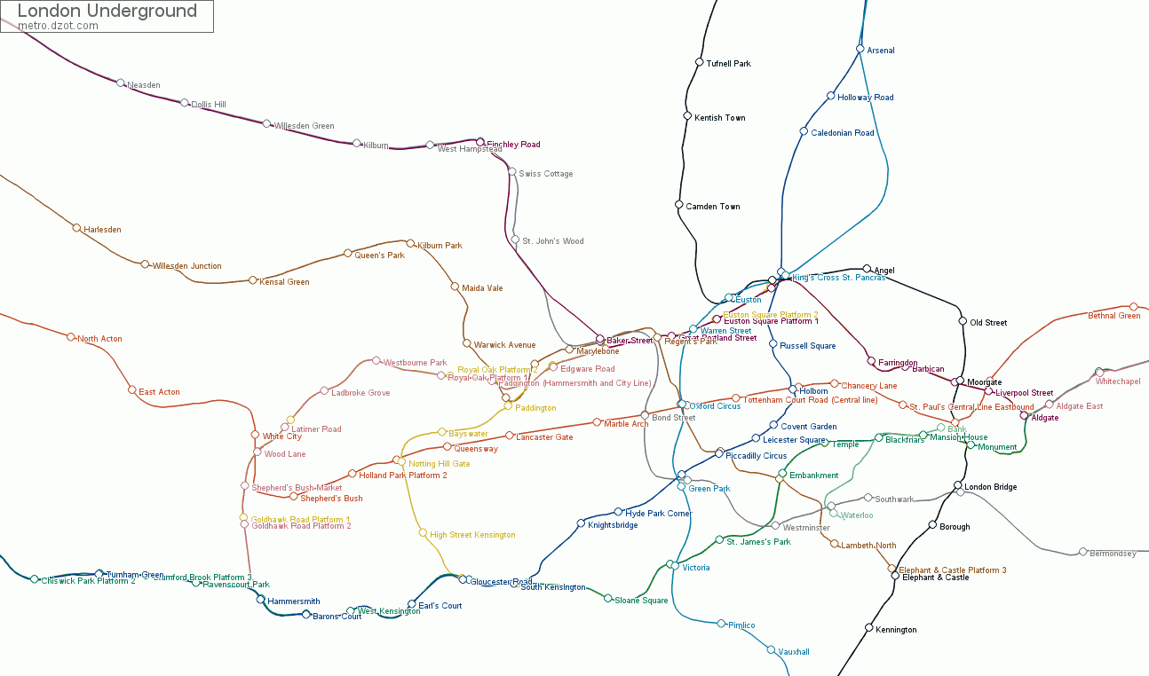 Underground London - map of lines