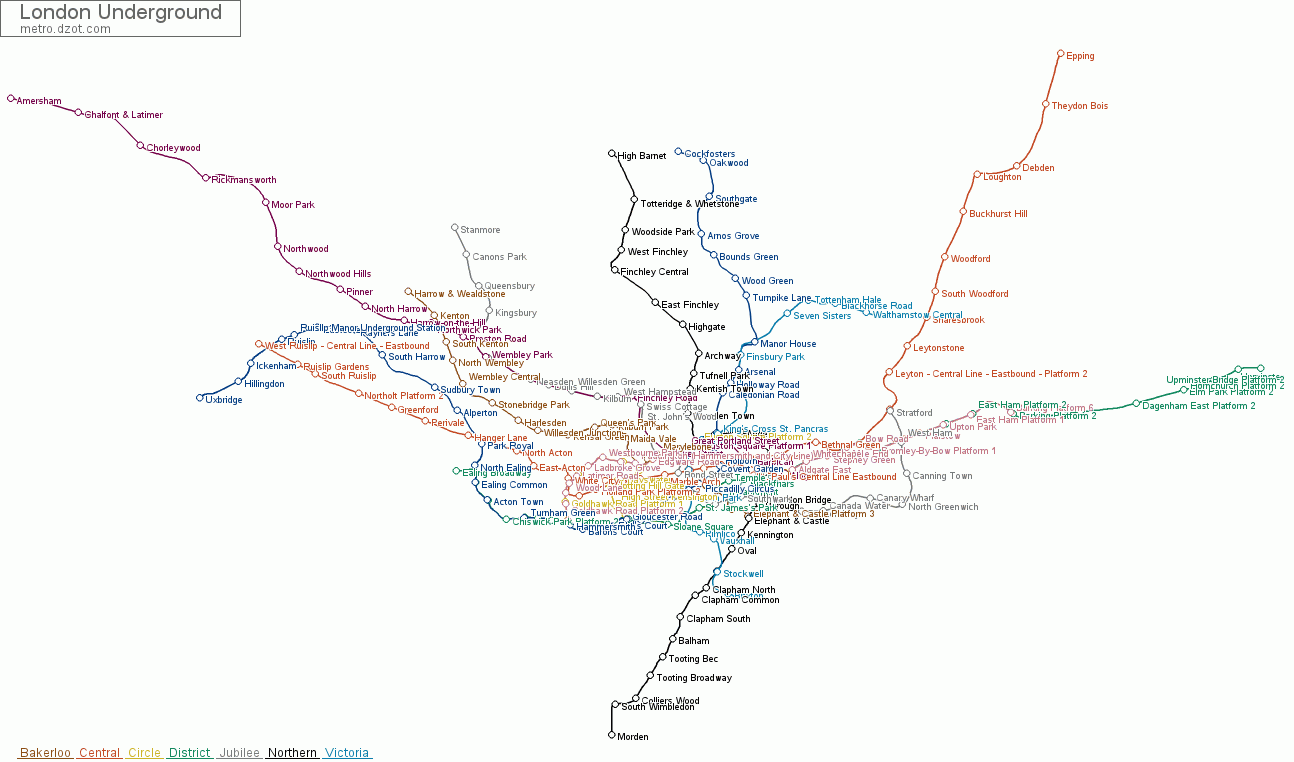 Underground London - map of lines