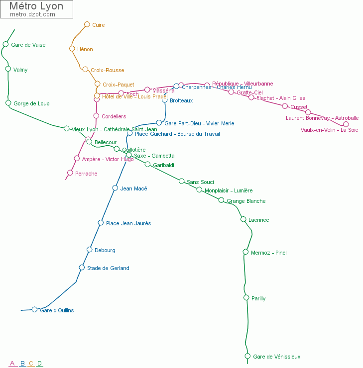 Métro Lyon - map of lines