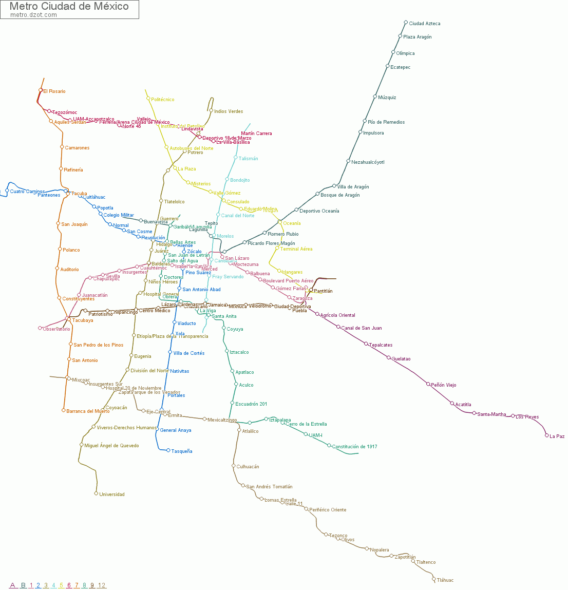 Metro Ciudad de México - map of lines