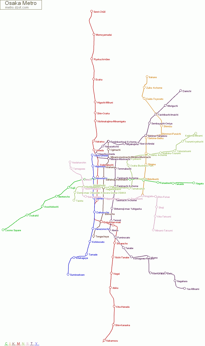 Metro Osaka - map of lines