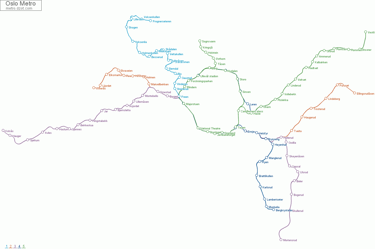 Metro Oslo - map of lines