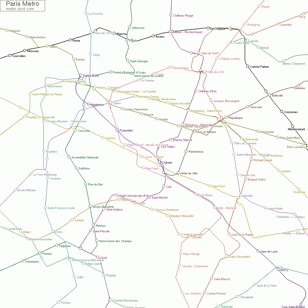 Metro Paris - map of lines