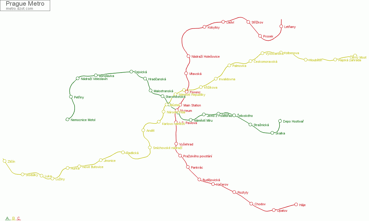 Metro Prague - map of lines