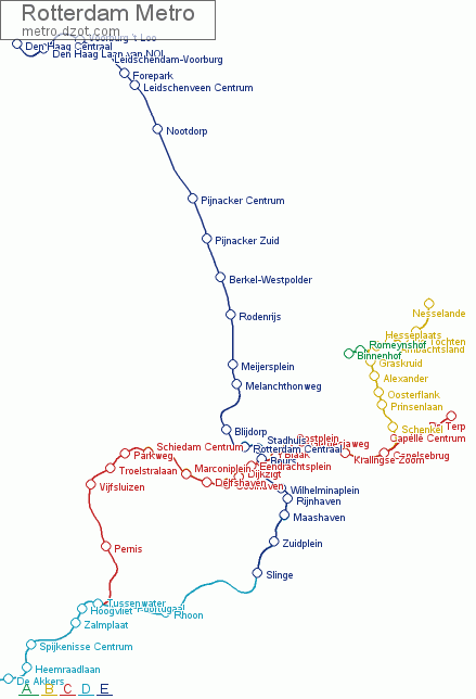 Metro Rotterdam - map of lines