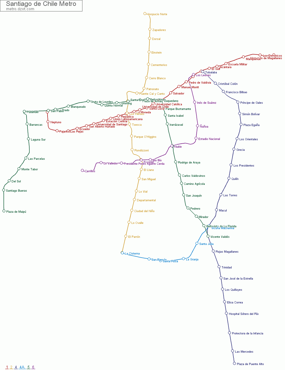 Metro Santiago de Chile - map of lines