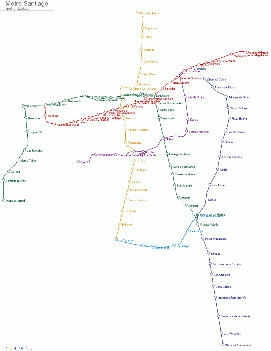 Metro Santiago - map of lines