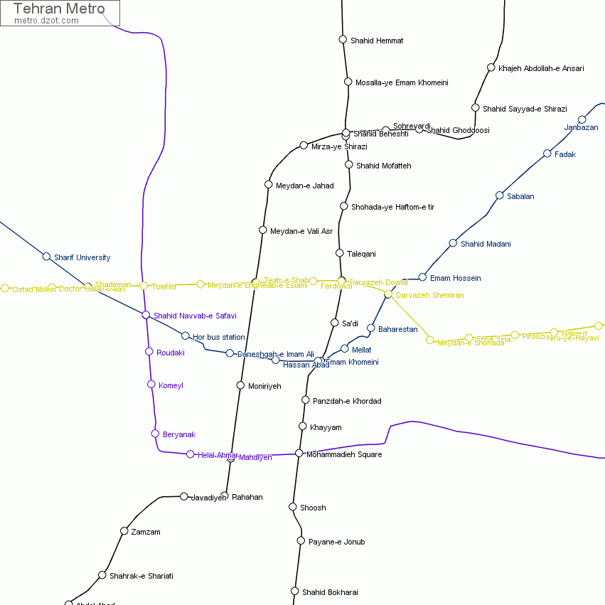 Metro Tehran - map of lines