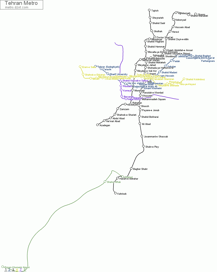 Metro Tehran - map of lines